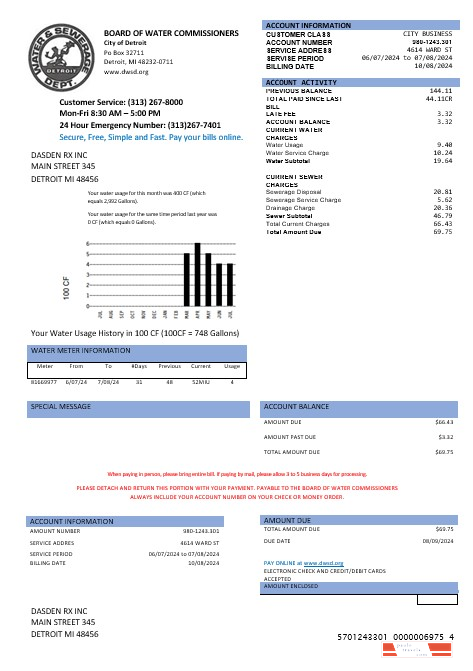 United States Board of water commissioners water business utility bill in Word and PDF formats